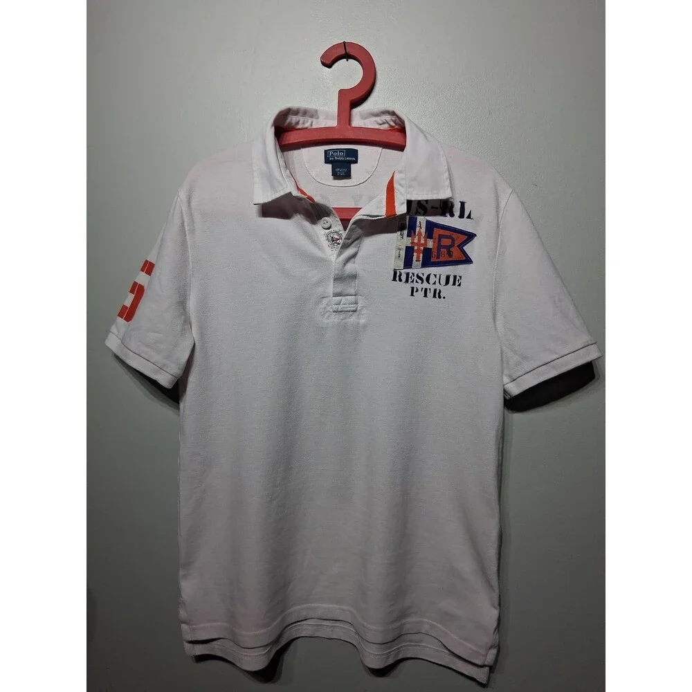 Polo Ralph Lauren Vtg Men's White Cotton Coastal Rescue PTR. Polo Shirt Size S
